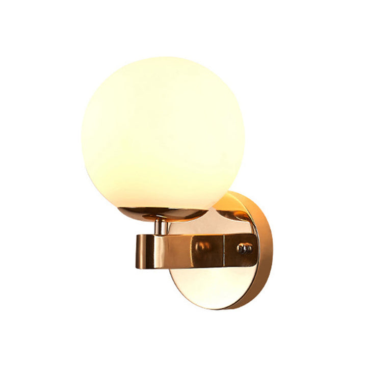Lisslune | Chrome/Gold Round Wall Light Industrial Opal Glass 1 Light Bedroom Wall Lamp Fixture