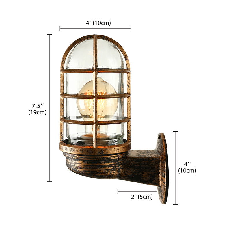 Lisslune | Cylinder Clear Glass Wall Mounted Lamp Industrial Single Bulb Living Room Wall Light in Pink/Blue/Green with Cage