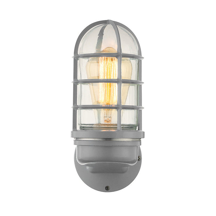 Lisslune | Cylinder Clear Glass Wall Mounted Lamp Industrial Single Bulb Living Room Wall Light in Pink/Blue/Green with Cage