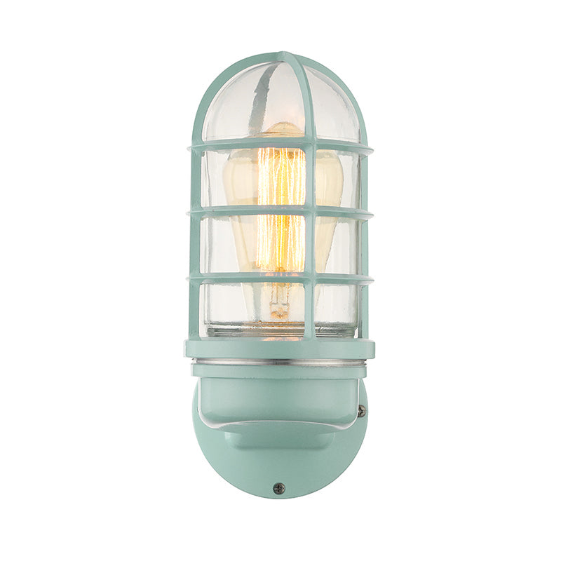 Lisslune | Cylinder Clear Glass Wall Mounted Lamp Industrial Single Bulb Living Room Wall Light in Pink/Blue/Green with Cage