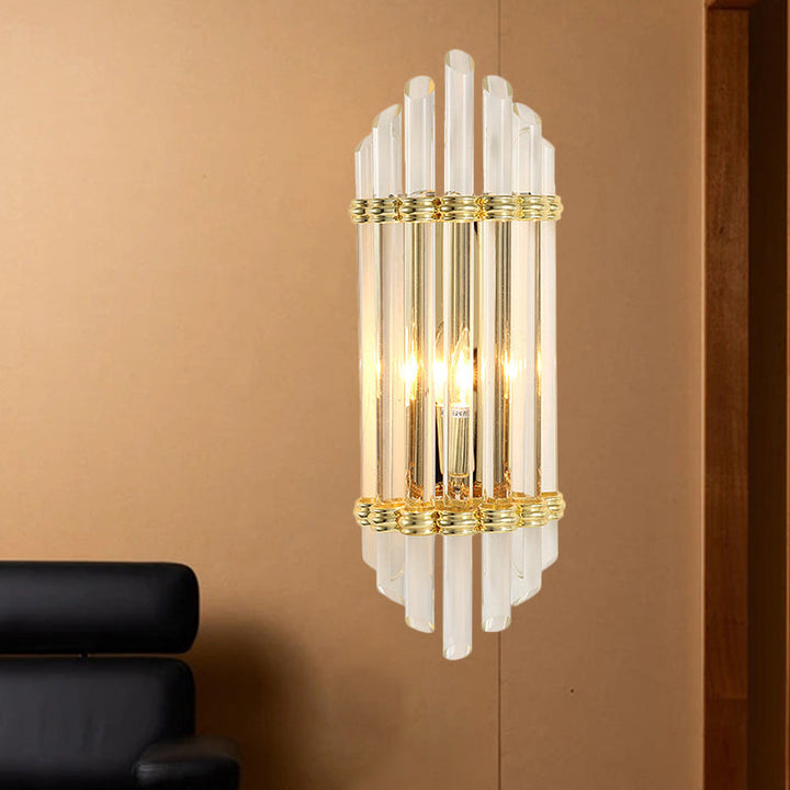 Lisslune | Arch-shaped Crystal Tube Wall Mounted Lighting Modernist 2-Light Gold Wall Sconce Fixture
