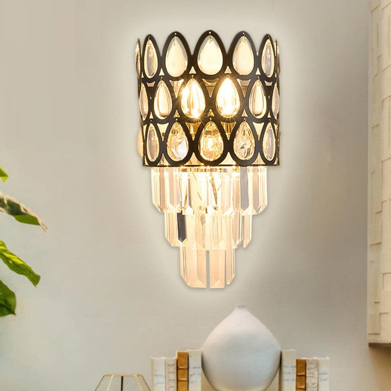 Lisslune | Tear Shape Grid Wall Mount Light Contemporary Faceted Crystal 3 Lights Black/Gold Wall Lamp Light