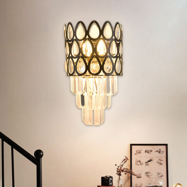 Lisslune | Tear Shape Grid Wall Mount Light Contemporary Faceted Crystal 3 Lights Black/Gold Wall Lamp Light
