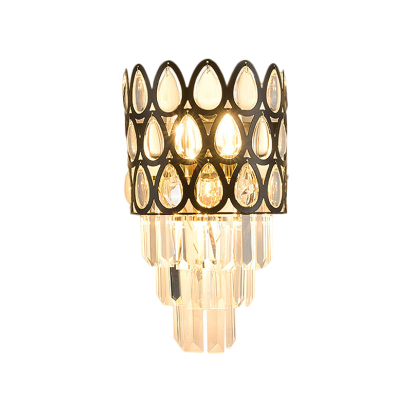 Lisslune | Tear Shape Grid Wall Mount Light Contemporary Faceted Crystal 3 Lights Black/Gold Wall Lamp Light