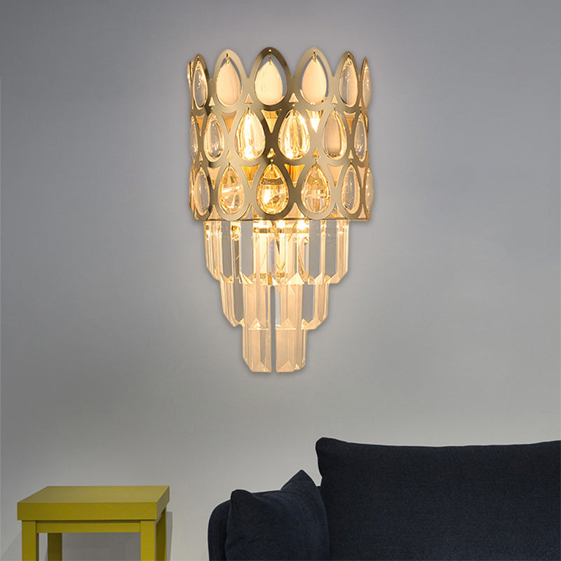Lisslune | Tear Shape Grid Wall Mount Light Contemporary Faceted Crystal 3 Lights Black/Gold Wall Lamp Light