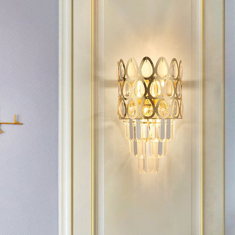 Lisslune | Tear Shape Grid Wall Mount Light Contemporary Faceted Crystal 3 Lights Black/Gold Wall Lamp Light