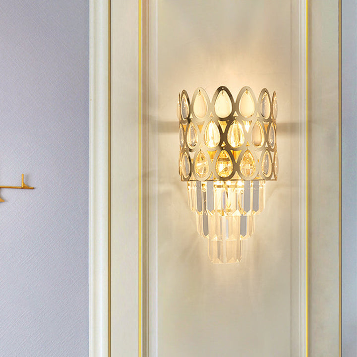 Lisslune | Tear Shape Grid Wall Mount Light Contemporary Faceted Crystal 3 Lights Black/Gold Wall Lamp Light
