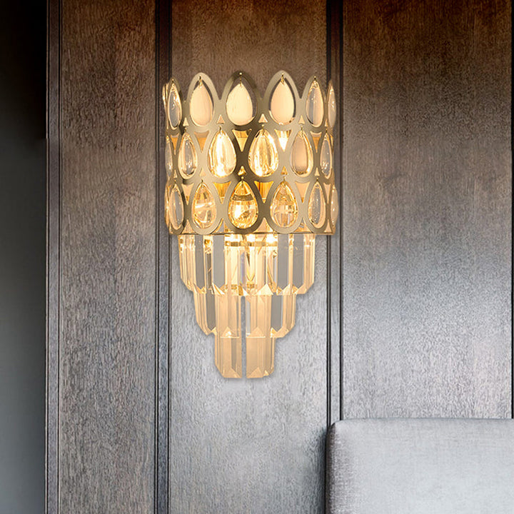 Lisslune | Tear Shape Grid Wall Mount Light Contemporary Faceted Crystal 3 Lights Black/Gold Wall Lamp Light