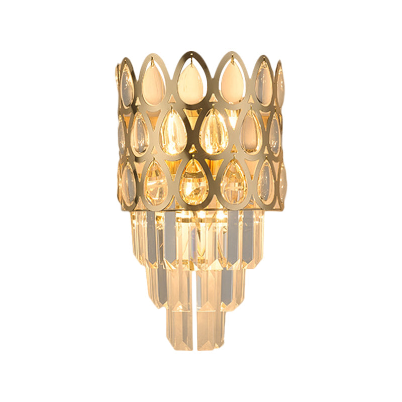 Lisslune | Tear Shape Grid Wall Mount Light Contemporary Faceted Crystal 3 Lights Black/Gold Wall Lamp Light