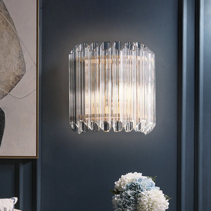 Lisslune | Half Drum Bedroom Wall Lighting Fixture Clear Crystal Tube 1 Light Simplicity Wall Lamp