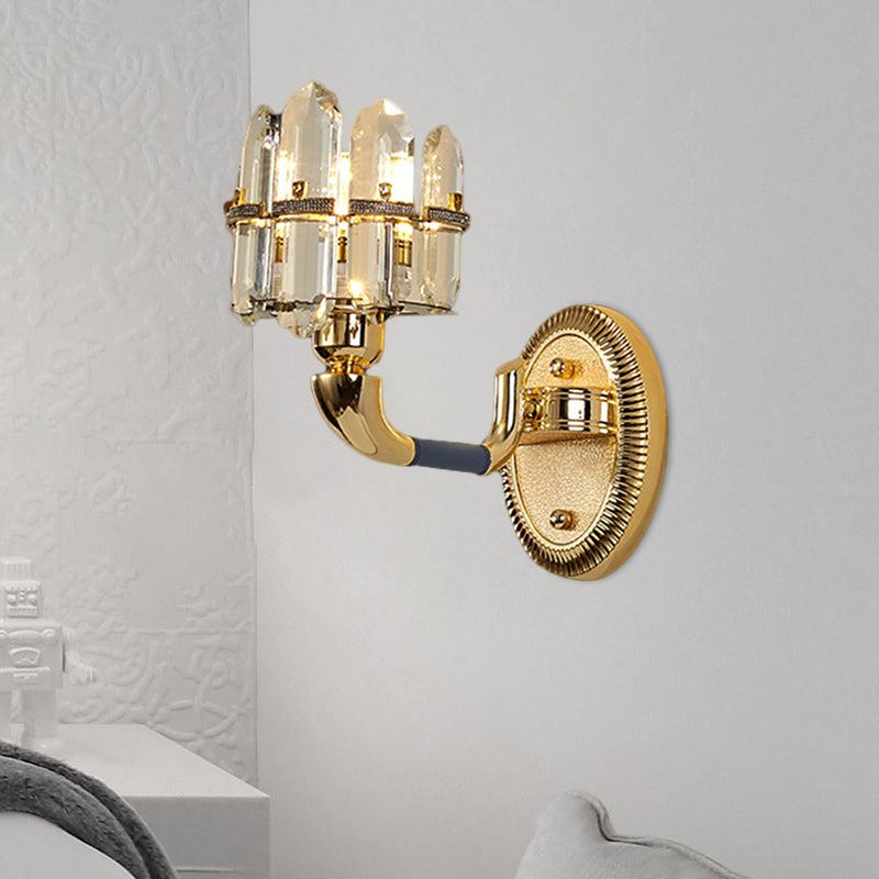 Lisslune | Post Modern Arch Wall Mount Lamp Crystal Panel 1/2-Bulb Nightstand Wall Lighting in Blue and Gold