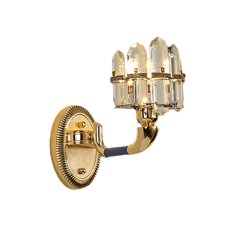 Lisslune | Post Modern Arch Wall Mount Lamp Crystal Panel 1/2-Bulb Nightstand Wall Lighting in Blue and Gold