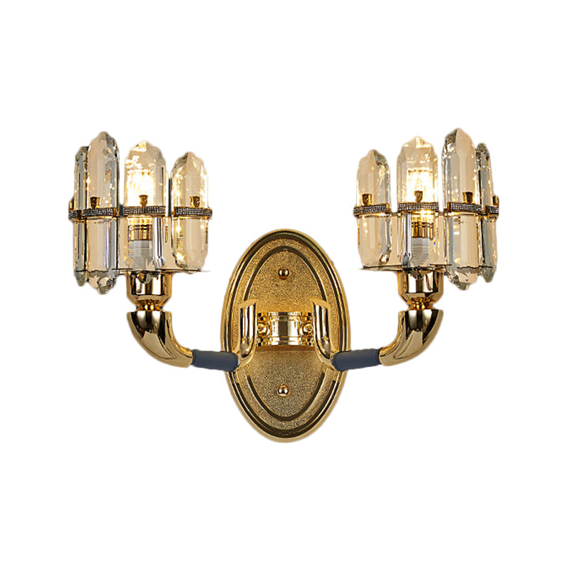 Lisslune | Post Modern Arch Wall Mount Lamp Crystal Panel 1/2-Bulb Nightstand Wall Lighting in Blue and Gold