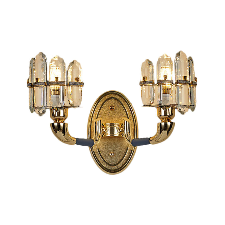 Lisslune | Post Modern Arch Wall Mount Lamp Crystal Panel 1/2-Bulb Nightstand Wall Lighting in Blue and Gold