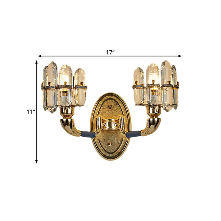 Lisslune | Post Modern Arch Wall Mount Lamp Crystal Panel 1/2-Bulb Nightstand Wall Lighting in Blue and Gold