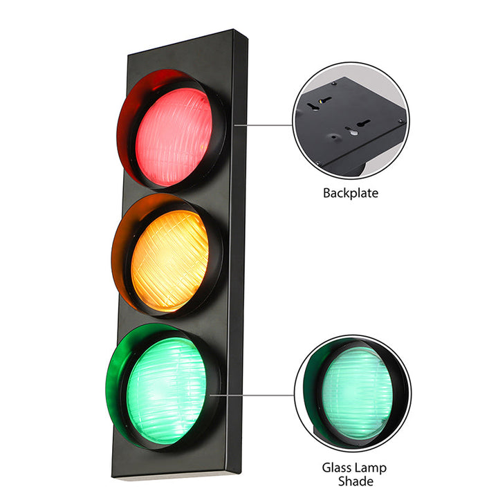 Skørter | Creative traffic light wall-mounted light 3 lights industrial LED wall lighting in black for bar