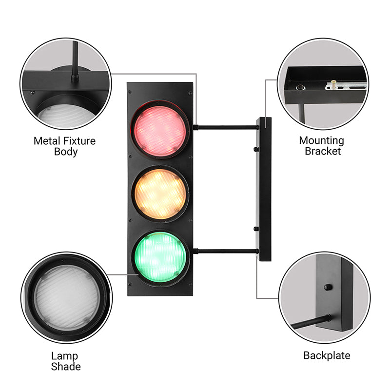 Skørter | Creative traffic light wall-mounted light 3 lights industrial LED wall lighting in black for bar
