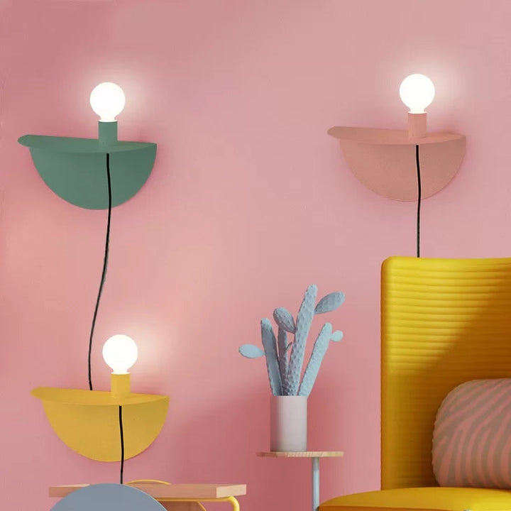 Skørter | Open Bulb Kids Bedroom Wall Light with Half Circle Metal 1 Light Nordic Style Wall Lamp