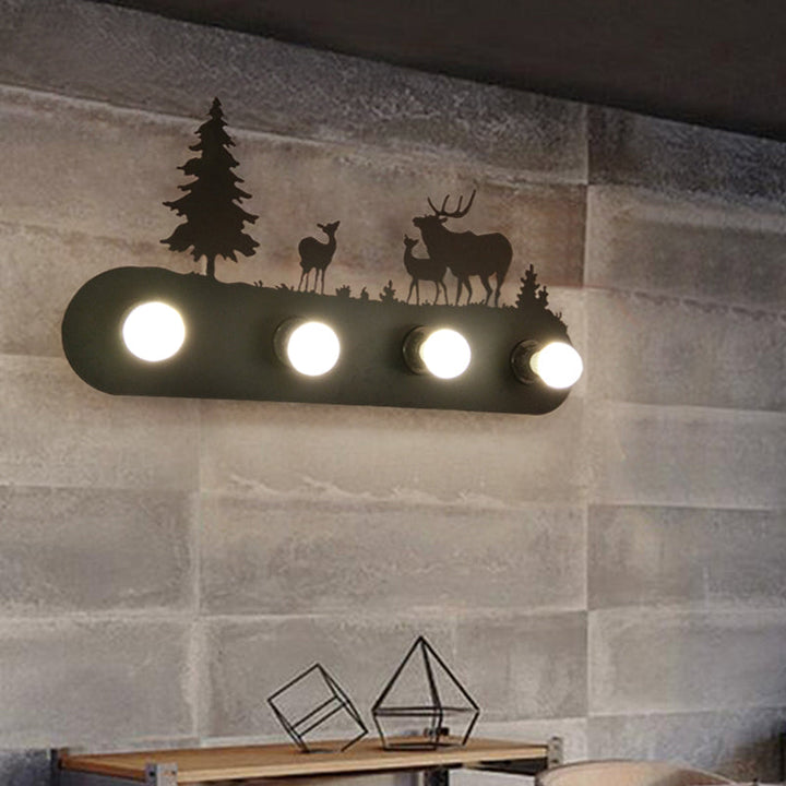 Skørter | Lodge Open Bulb Wall Lamp with Elk/Horse/Sheep/Mountain/Windmill/Tree Design 4 Light Metal Wall Lamp in Black for Indoor