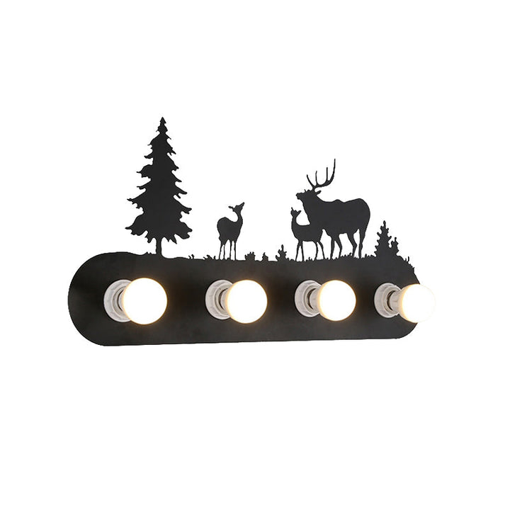 Skørter | Lodge Open Bulb Wall Lamp with Elk/Horse/Sheep/Mountain/Windmill/Tree Design 4 Light Metal Wall Lamp in Black for Indoor