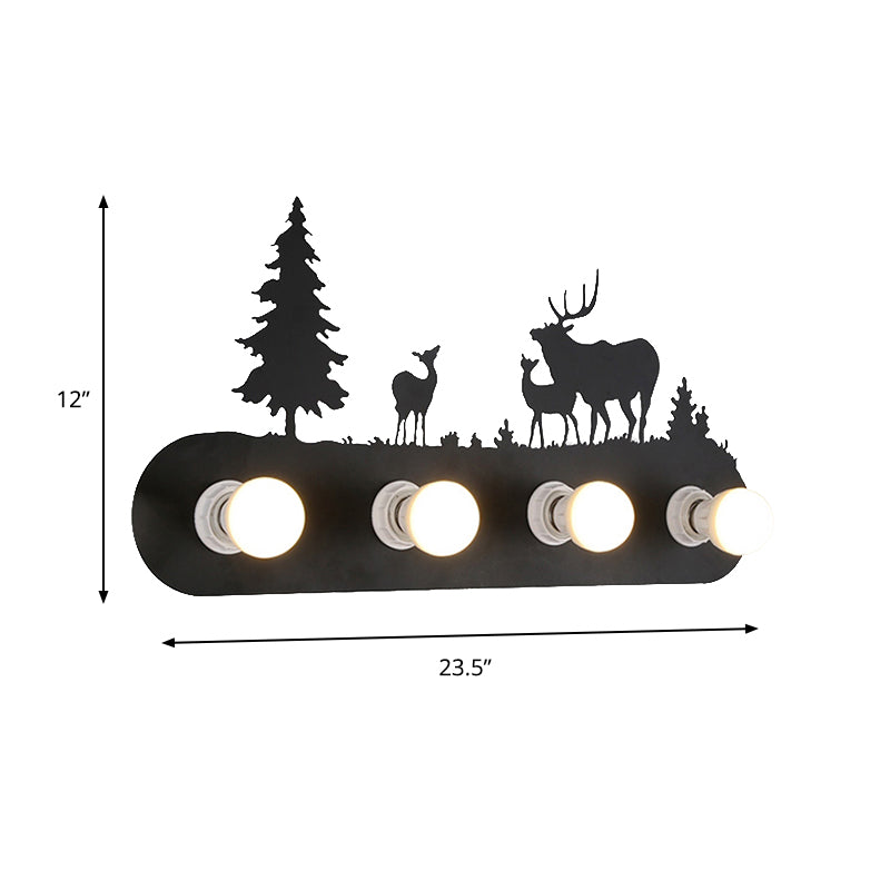 Skørter | Lodge Open Bulb Wall Lamp with Elk/Horse/Sheep/Mountain/Windmill/Tree Design 4 Light Metal Wall Lamp in Black for Indoor