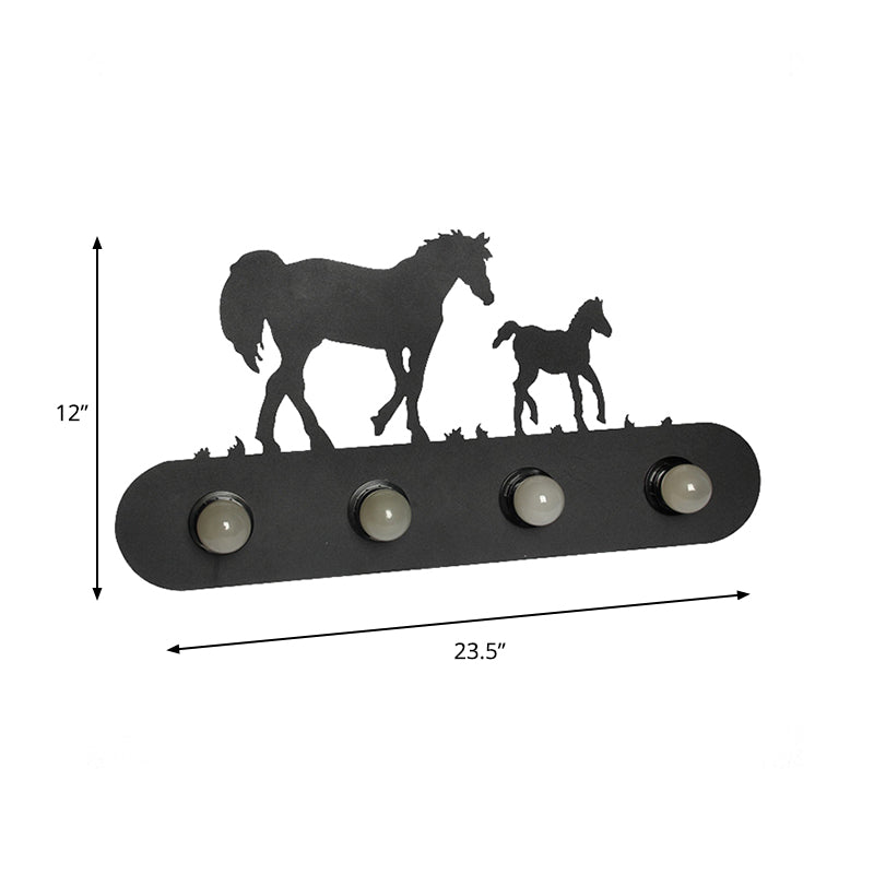 Skørter | Lodge Open Bulb Wall Lamp with Elk/Horse/Sheep/Mountain/Windmill/Tree Design 4 Light Metal Wall Lamp in Black for Indoor