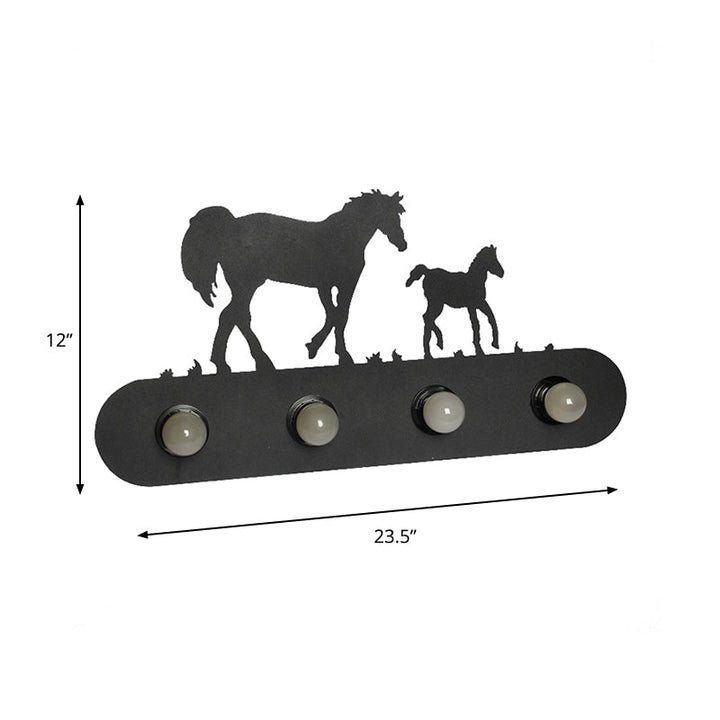 Skørter | Lodge Open Bulb Wall Lamp with Elk/Horse/Sheep/Mountain/Windmill/Tree Design 4 Light Metal Wall Lamp in Black for Indoor