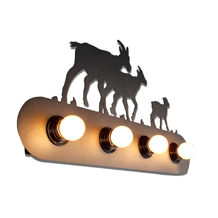 Skørter | Lodge Open Bulb Wall Lamp with Elk/Horse/Sheep/Mountain/Windmill/Tree Design 4 Light Metal Wall Lamp in Black for Indoor