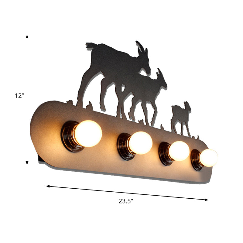 Skørter | Lodge Open Bulb Wall Lamp with Elk/Horse/Sheep/Mountain/Windmill/Tree Design 4 Light Metal Wall Lamp in Black for Indoor