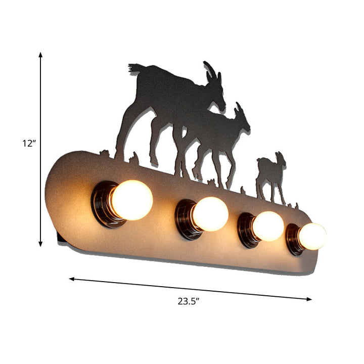 Skørter | Lodge Open Bulb Wall Lamp with Elk/Horse/Sheep/Mountain/Windmill/Tree Design 4 Light Metal Wall Lamp in Black for Indoor