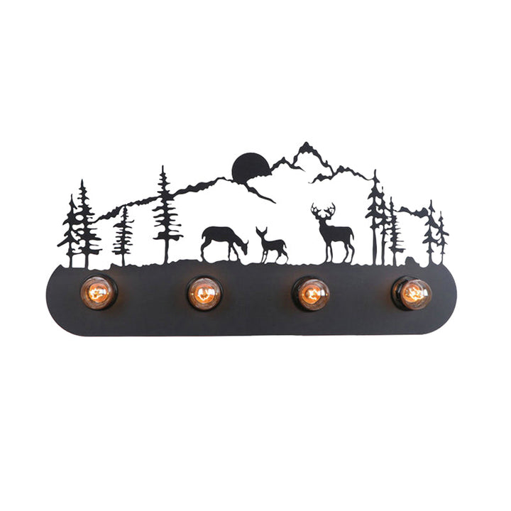 Skørter | Lodge Open Bulb Wall Lamp with Elk/Horse/Sheep/Mountain/Windmill/Tree Design 4 Light Metal Wall Lamp in Black for Indoor
