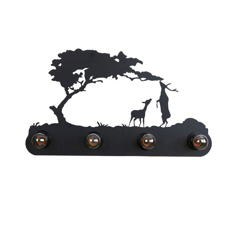 Skørter | Lodge Open Bulb Wall Lamp with Elk/Horse/Sheep/Mountain/Windmill/Tree Design 4 Light Metal Wall Lamp in Black for Indoor