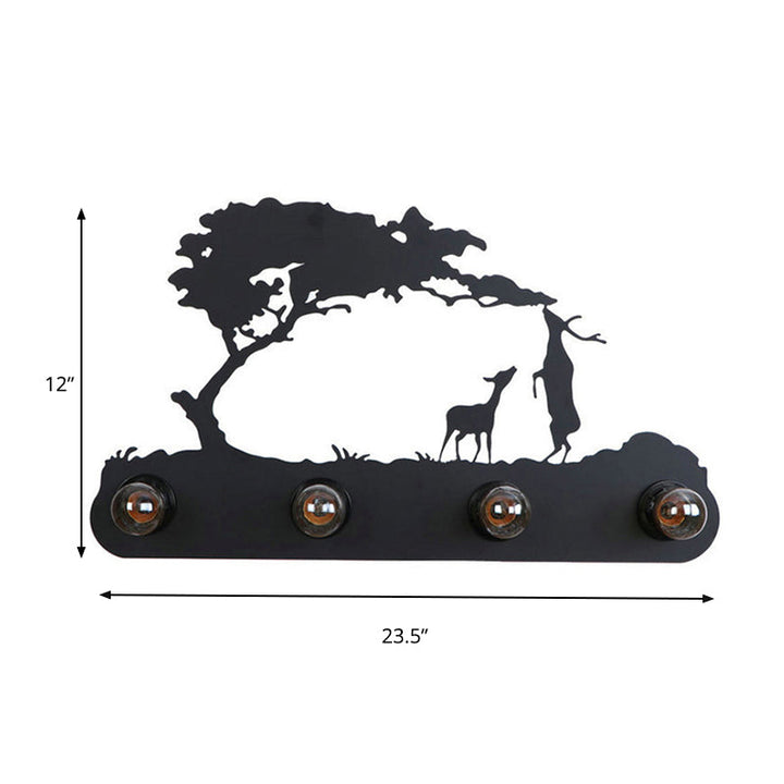 Skørter | Lodge Open Bulb Wall Lamp with Elk/Horse/Sheep/Mountain/Windmill/Tree Design 4 Light Metal Wall Lamp in Black for Indoor