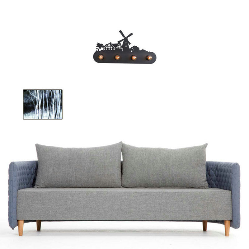 Skørter | Lodge Open Bulb Wall Lamp with Elk/Horse/Sheep/Mountain/Windmill/Tree Design 4 Light Metal Wall Lamp in Black for Indoor