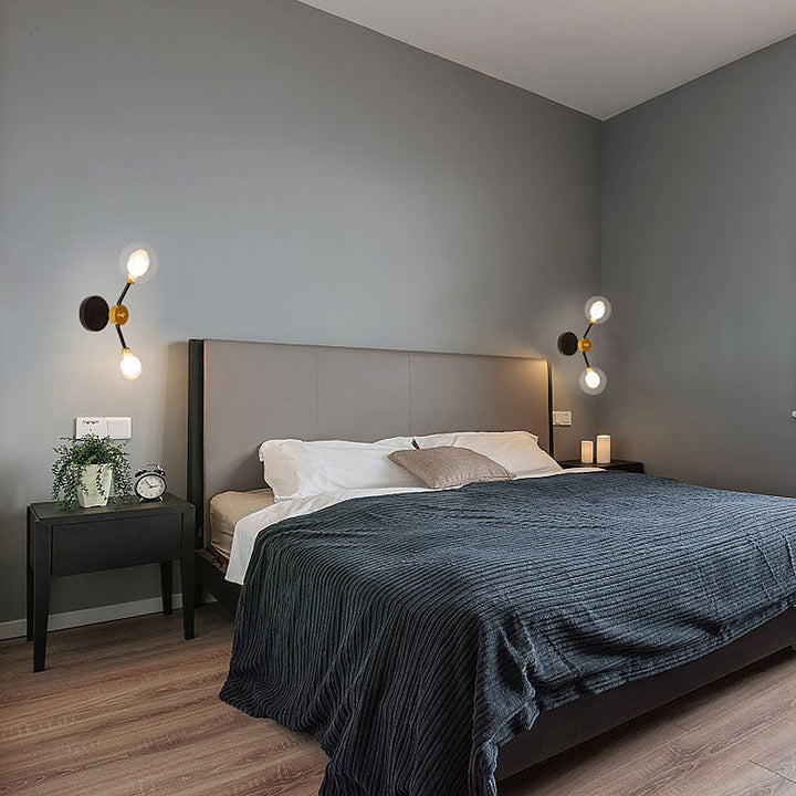 Lisslune | 2 Light Bedroom Wall Light with Global Clear Glass Shade Modern Black LED Wall Mounted Light