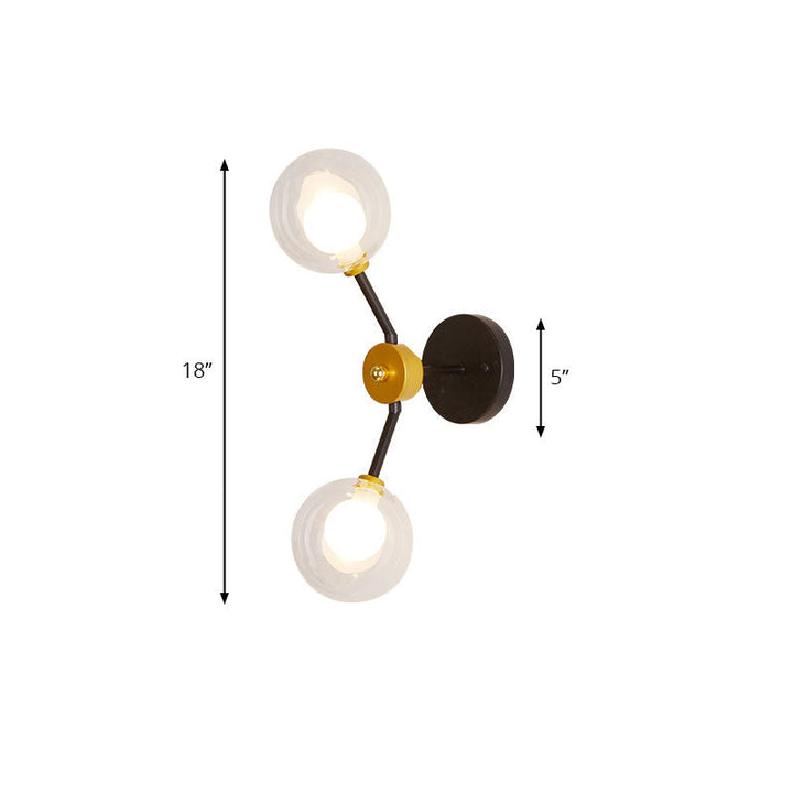 Lisslune | 2 Light Bedroom Wall Light with Global Clear Glass Shade Modern Black LED Wall Mounted Light