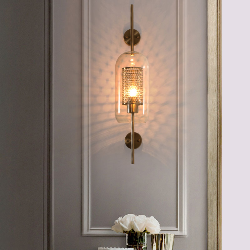 Skørter | Silver/Gold Cylindrical Wall Lamp Industrial 1 Light Smoke Glass Wall Mount Play Light, 5"/6" Wide