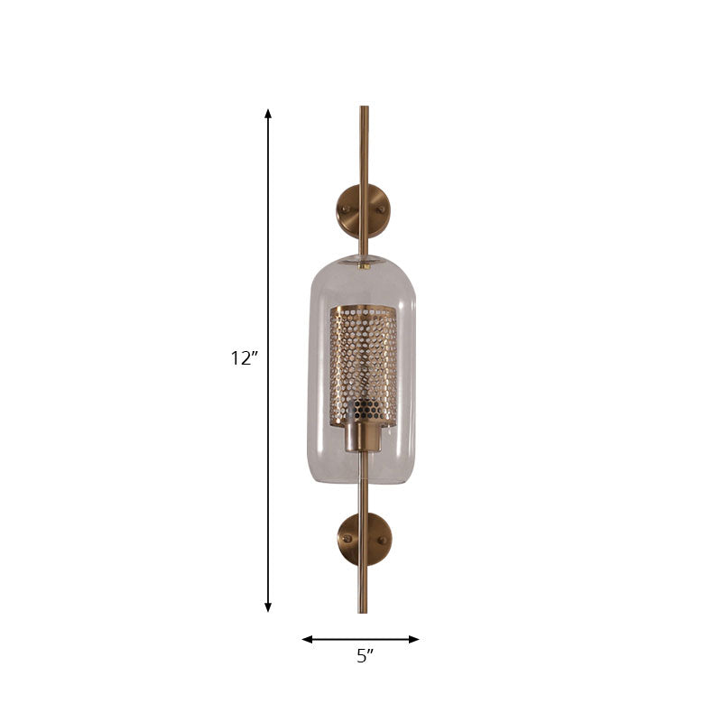 Skørter | Silver/Gold Cylindrical Wall Lamp Industrial 1 Light Smoke Glass Wall Mount Play Light, 5"/6" Wide