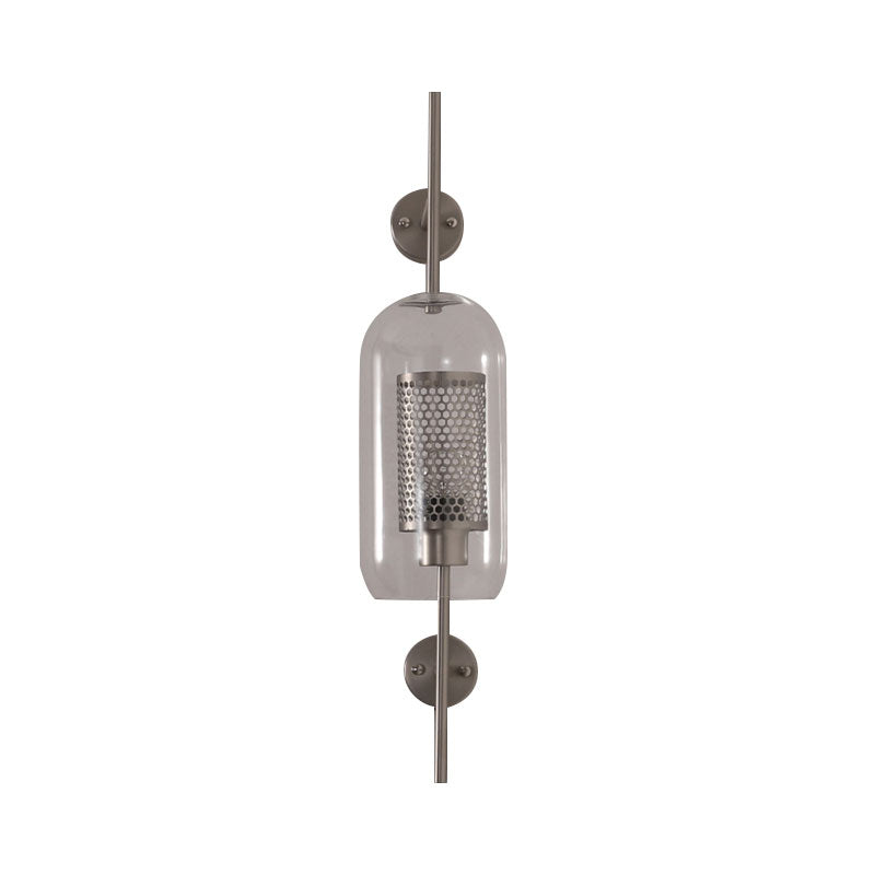 Skørter | Silver/Gold Cylindrical Wall Lamp Industrial 1 Light Smoke Glass Wall Mount Play Light, 5"/6" Wide
