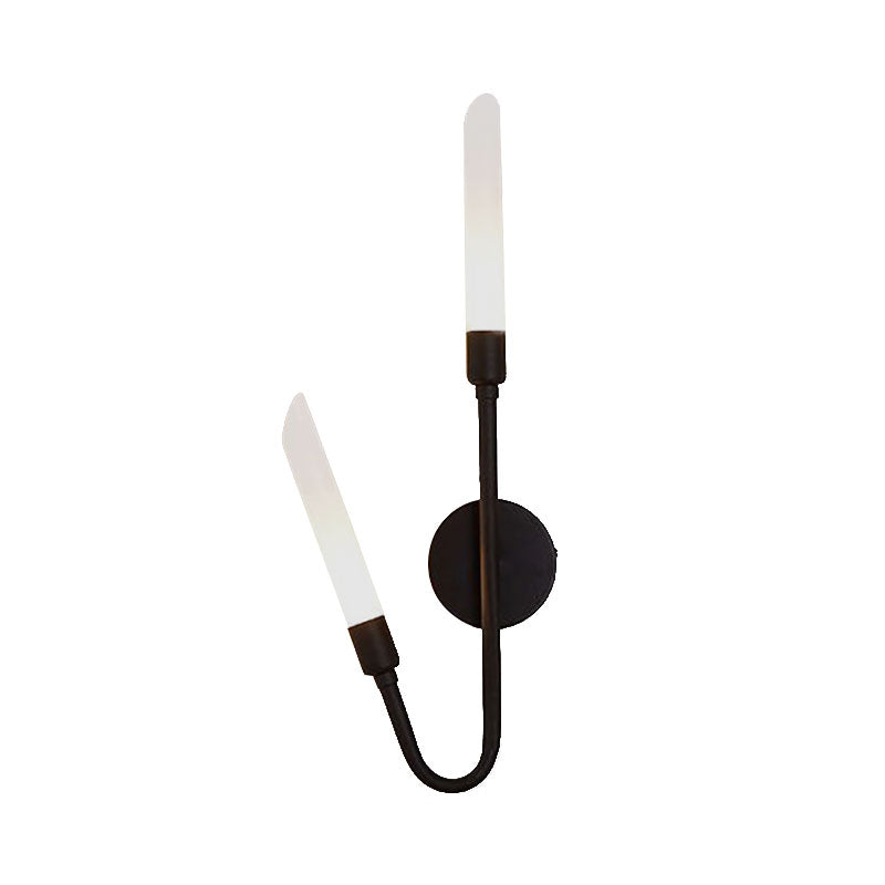 Lisslune | Black/Gold Finish Pipe Wall Lamp 2 Head Post Modern Matte Glass Wall Lamp for Living Room