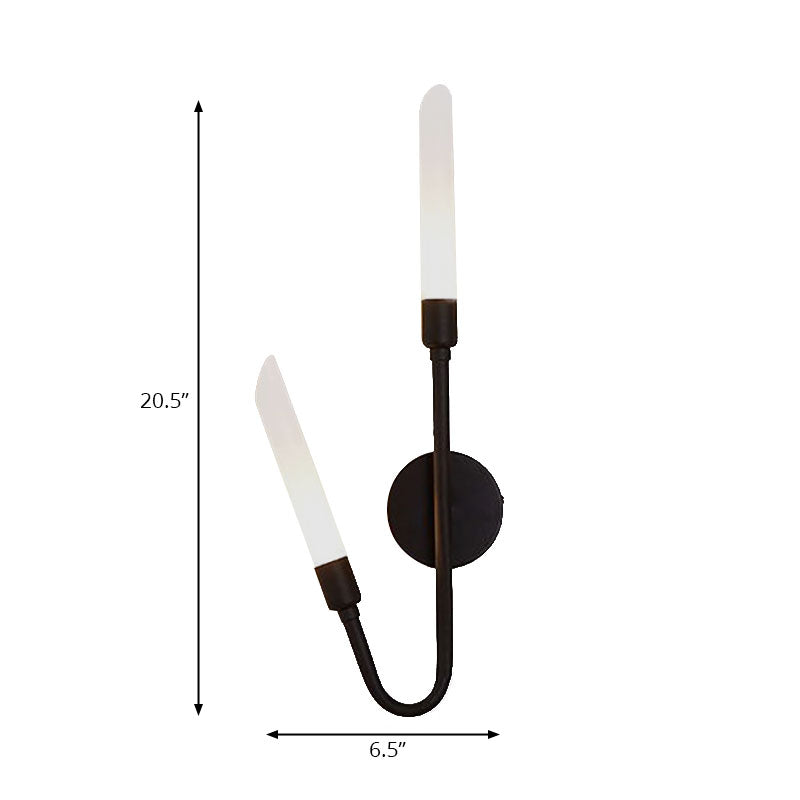 Lisslune | Black/Gold Finish Pipe Wall Lamp 2 Head Post Modern Matte Glass Wall Lamp for Living Room
