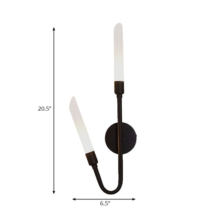 Lisslune | Black/Gold Finish Pipe Wall Lamp 2 Head Post Modern Matte Glass Wall Lamp for Living Room
