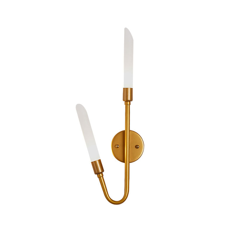 Lisslune | Black/Gold Finish Pipe Wall Lamp 2 Head Post Modern Matte Glass Wall Lamp for Living Room
