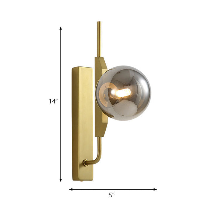 Lisslune | LED Bedroom Wall Light with Spherical Smoky/White/Amber Glass Shade Modern Brass Wall Mount Light