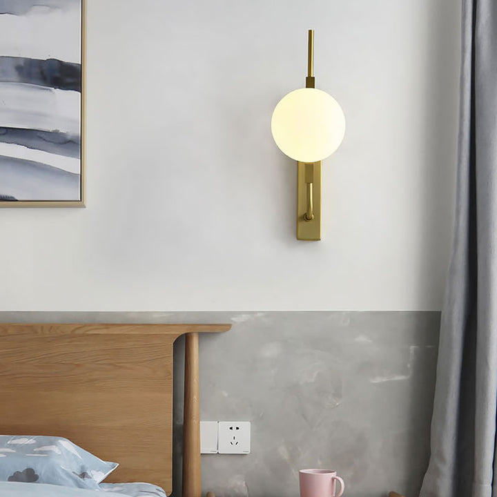 Lisslune | LED Bedroom Wall Light with Spherical Smoky/White/Amber Glass Shade Modern Brass Wall Mount Light