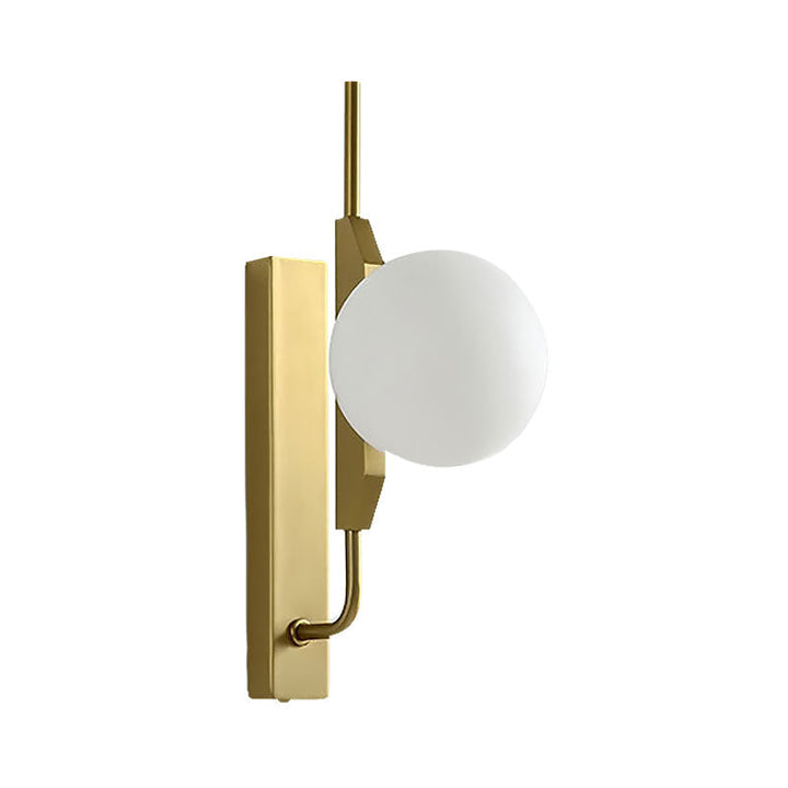 Lisslune | LED Bedroom Wall Light with Spherical Smoky/White/Amber Glass Shade Modern Brass Wall Mount Light