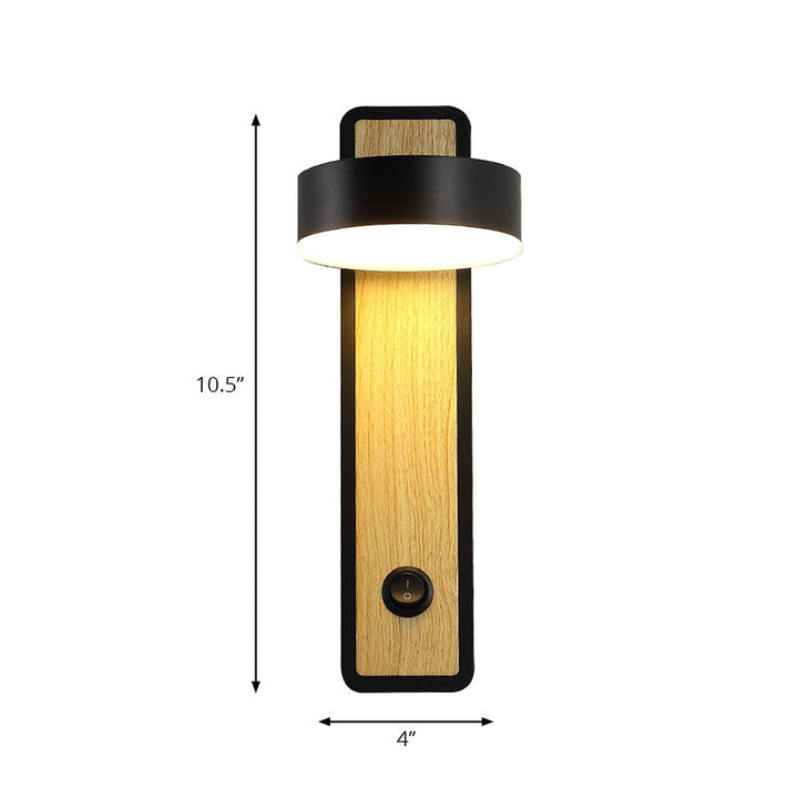 Skørter | Rotatable 1 Light Round LED Wall Lamp Modern Wooden Black/White Downward Lighting in Warm/White Light