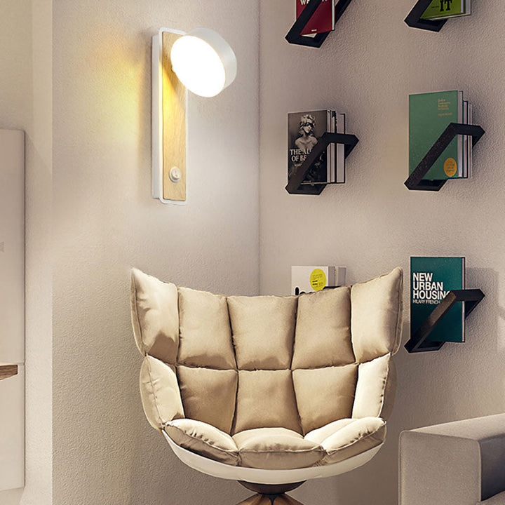 Skørter | Rotatable 1 Light Round LED Wall Lamp Modern Wooden Black/White Downward Lighting in Warm/White Light