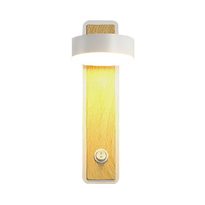 Skørter | Rotatable 1 Light Round LED Wall Lamp Modern Wooden Black/White Downward Lighting in Warm/White Light