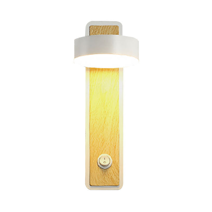 Skørter | Rotatable 1 Light Round LED Wall Lamp Modern Wooden Black/White Downward Lighting in Warm/White Light